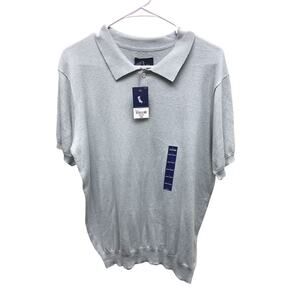 Stafford Mens Mint Mist Short Sleeve Silk Cotton Blend Polo Sweater Size M NWT